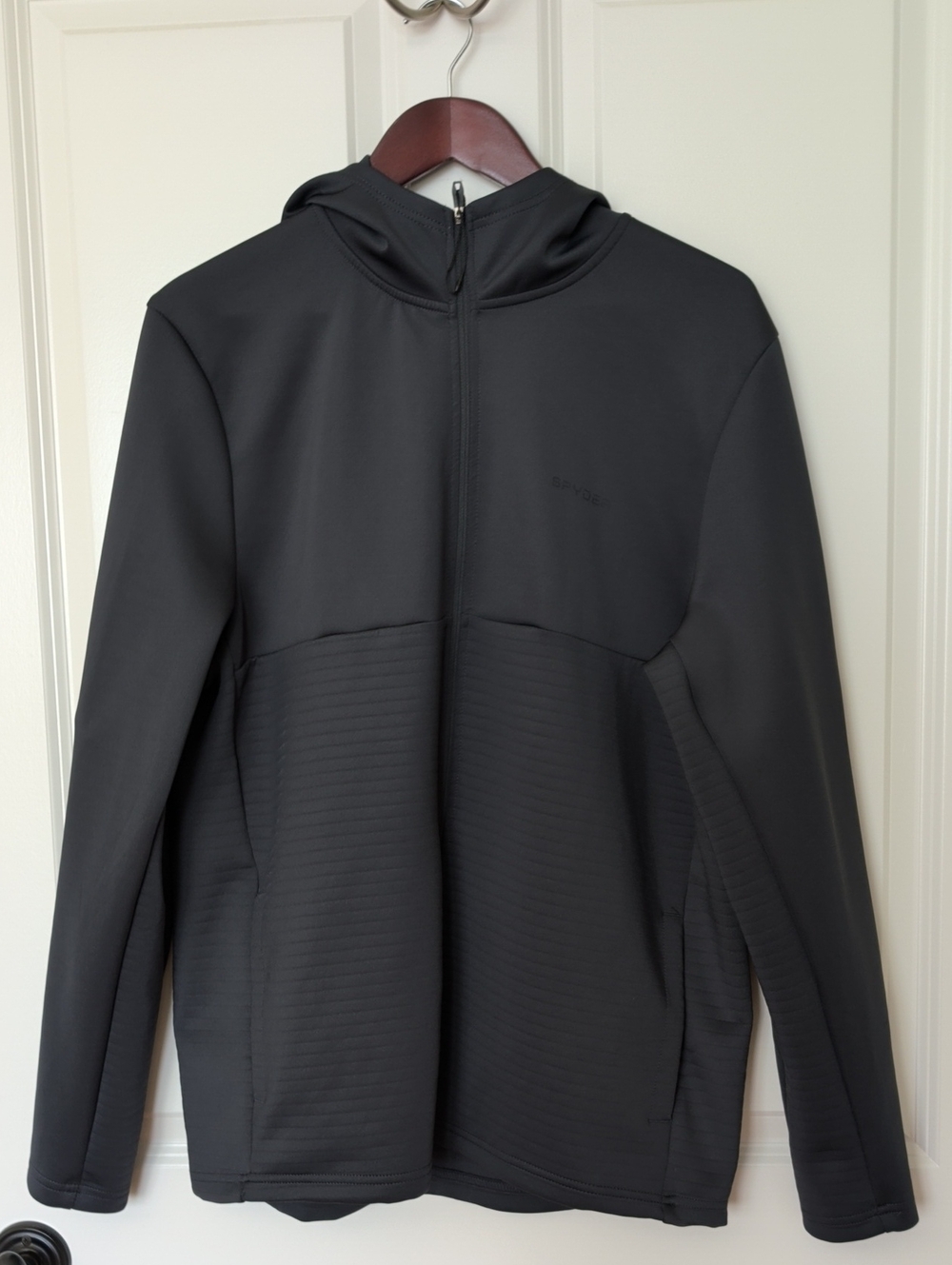 Spyder Men's Hooded Performance Jacket with Textured Panels - Black - Size L